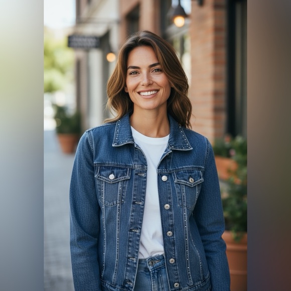 Denim Jean Jacket Cropped with Rhinestones SZ S - Picture 15 of 16